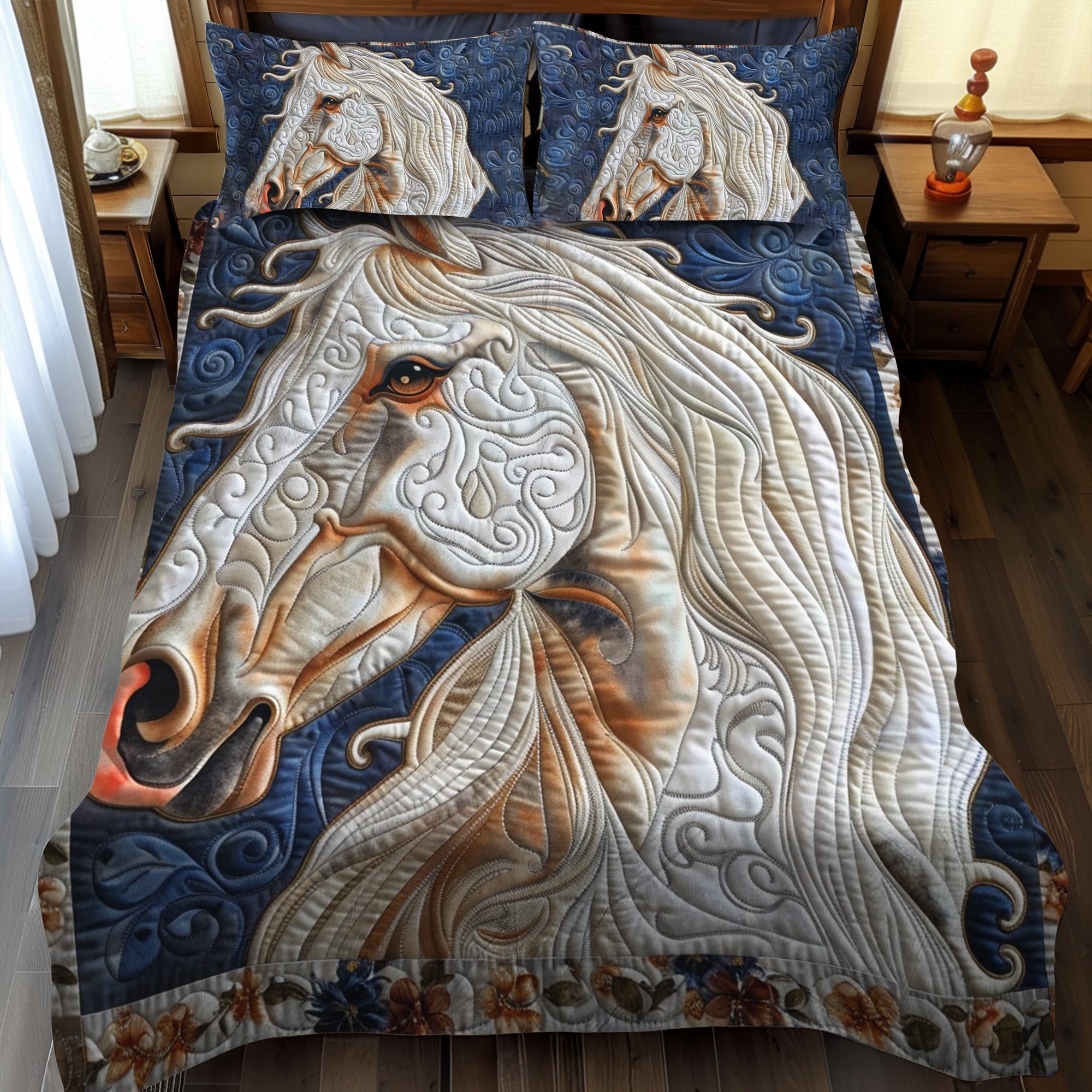 Set di Biancheria da Letto Trapuntata 3 Pezzi Artistico Horse-Themed