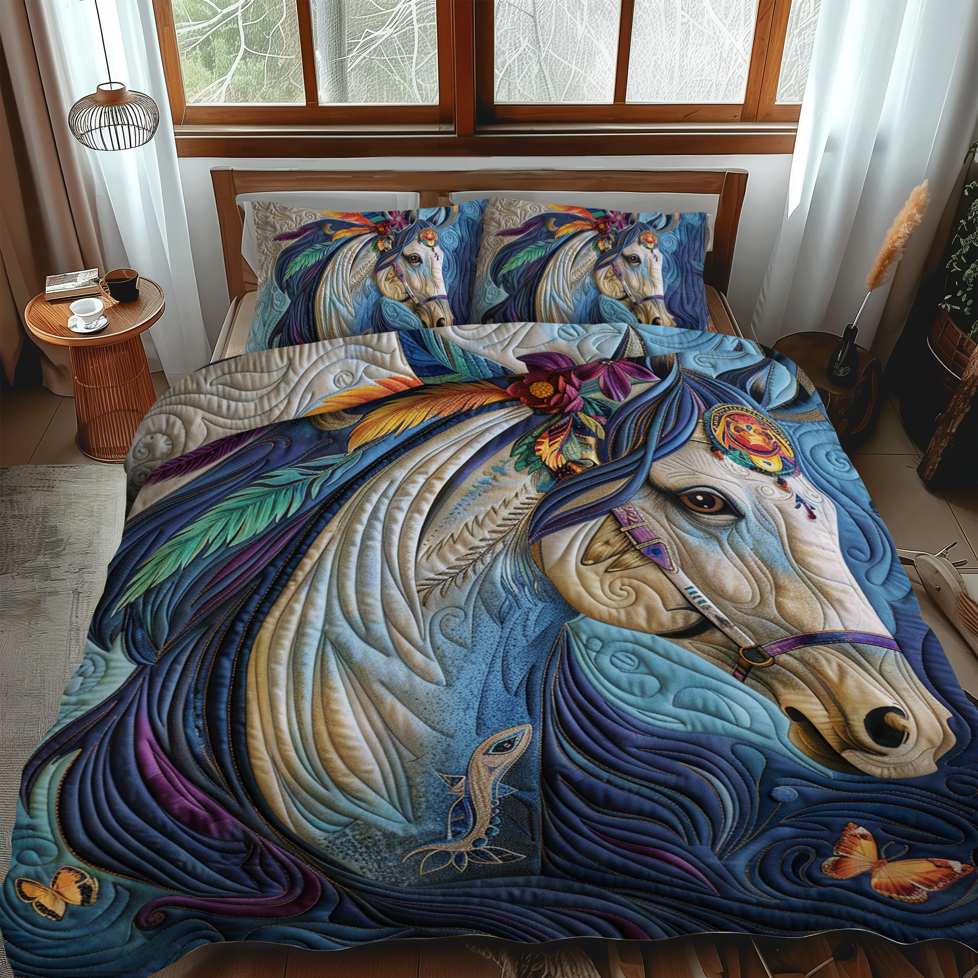 Set di Biancheria da Letto Trapuntata 3 Pezzi Cavallo Maestoso