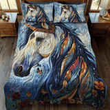 Vibrant Blue Horse 3-Piece Quilted Bedding Set NCU0PD343