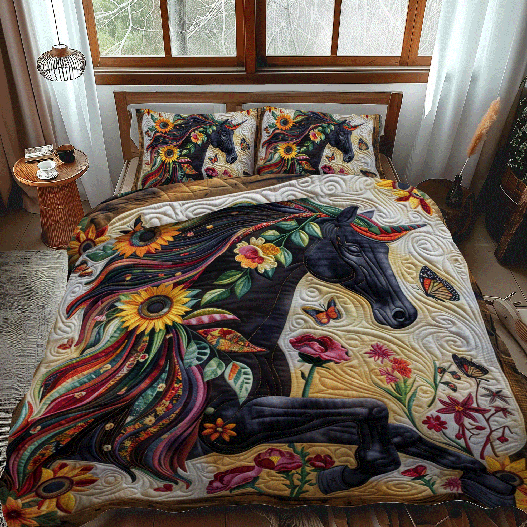 Set di Biancheria da Letto Trapuntata 3 Pezzi Destrieri Artistici Mistici